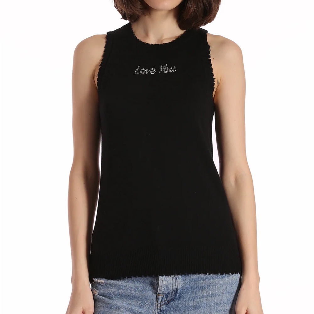 Cotton Cashmere Love You Rhinestone Tank (Black)